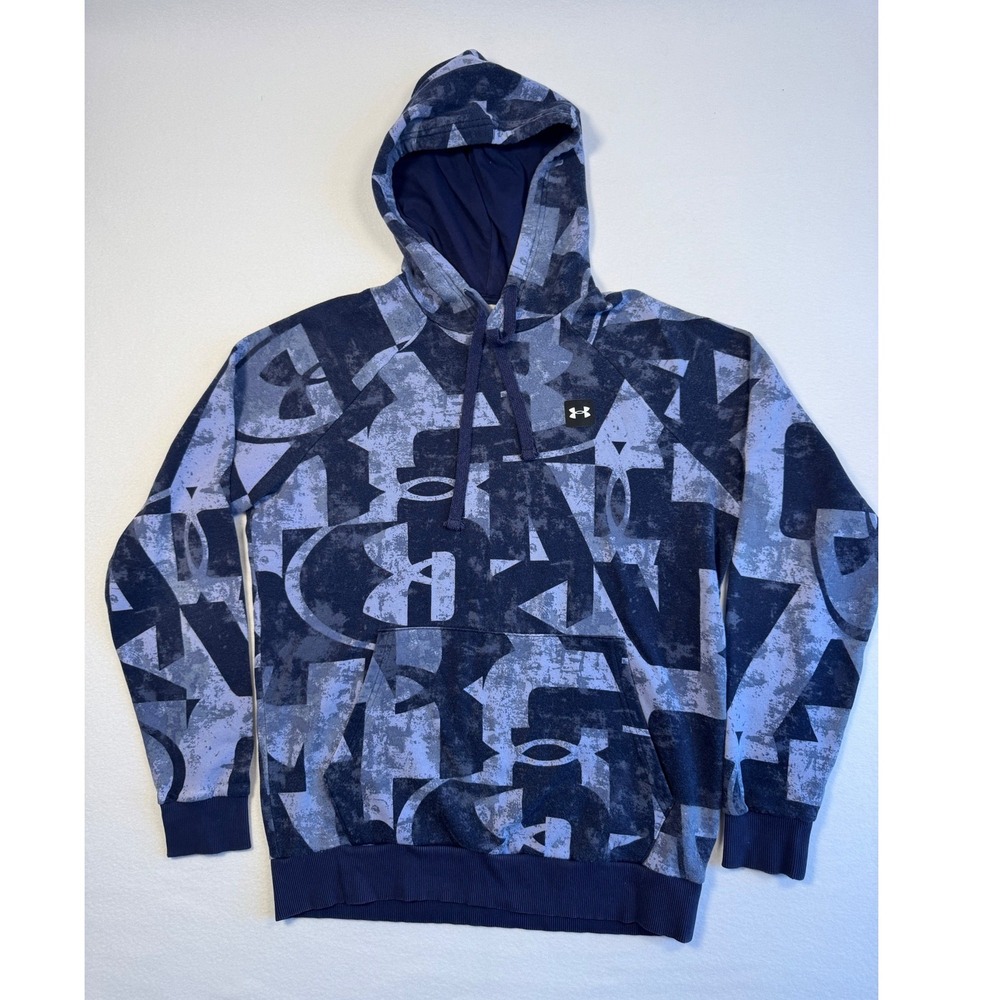 Athletic Streetwear Under Armour Rival Fleece Hoodie Mens Small Blue Logo Print